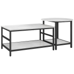 HOMCOM Conjunto de mesa de centro, 2 mesas auxiliares, acabado en mármol, patas ajustables, acero, Negro/Blanco