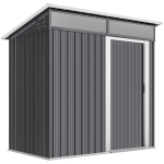 Outsunny Abrigo de Jardim 1,9m² 195x122x182 cm com Base Reforçada (Chão NÃO Incluído) Porta Corredera Janelas Abrigo de Ferramentas Cinza Escuro