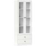 HOMCOM Mueble de almacenamiento moderno con armario de puertas de cristal, estantes ajustables y 2 cajones, 59x30x164 cm, blanco