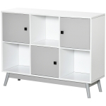 HOMCOM Buffet, meuble de rangement avec 3 portes et 3 compartiments ouverts, pieds en bois de pin, 96x30x75cm, blanc et gris