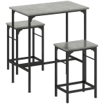 HOMCOM Set de Bar Mesa de Bar con 2 Taburetes con Almohadillas Antideslizantes Gris