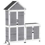 Outsunny Cobertizo de jardín y armario de almacenaje en madera con techo inclinado de asfalto, estantes y puertas con cerradura, Gris