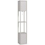 HOMCOM Lámpara con estantería, 2 lámparas, 2 estantes, 4 niveles, MDF gris con diseño de panal, 26x26x156 cm, gris