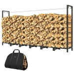 Outsunny Range-Bûches de 0,8m³ Réglable avec Housse Imperméable et Chaînes en Acier, 235x31x116 cm, Noir