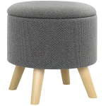HOMCOM Pouf redondo reposapiés taburete con almacenamiento oculto patas de madera diseño moderno Gris