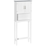 kleankin Mueble sobre el inodoro con armario de doble puerta, repisa ajustable y compartimentos abiertos, Blanco