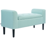 HOMCOM Banqueta con almacenamiento, Banco acolchado, capacidad de carga de 130 kg, aspecto de lino, madera de caucho, 116x44x58 cm