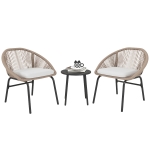 Outsunny Conjunto salon de jardin para 2 personas con cojines de asiento mullidos con cuerda de resina trenzada y acero Caqui