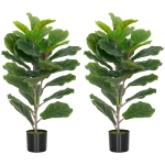 HOMCOM Lote de 2 plantas artificiales interiores 80 cm ficus árbol artificial con maceta de plástico y flocado verde