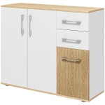 HOMCOM Buffet, meuble de rangement avec 3 portes, 2 tiroirs et étagère réglable, 90 x 30 x 75,5 cm, blanc et bois naturel