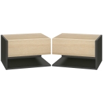HOMCOM Set de 2 Noptiere suspendate - Set de 2 Noptiere - sertar Culisant, etajera, Bicolore Aspect stejar Negru
