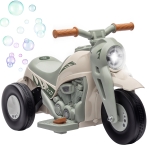 AIYAPLAY Moto electrică pentru copii 2-5 ani, 3 roți, 6 V, 3 km/h, cu funcție de bule, efecte luminoase și sonore, crem