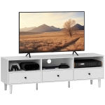 HOMCOM Mobilier TV pentru până la 75" cu 3 sertare, 3 rafturi deschise și pas-cablu, 140 x 34 x 45 cm, alb