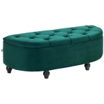 HOMCOM Pouf de Depozitare cu Capac 2 în 1 - Pouf Tapitat în Formă de Semicerc - Picioare Lemn hevea Negru acoperire Catifea verde
