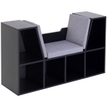 HOMCOM Bibliotecă cu Banc 2 în 1 Design Contemporan 6 Compartimente 3 Perne Incluse 102L x 30l x 61H cm Negru Gri