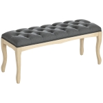HOMCOM Bancă capitonată stil clasic 110 cm, capăt de pat tapitat cu in, picioare din lemn de hevea sculptat, Lin Gri