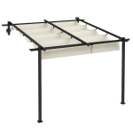 Outsunny Pavilion de grădină 3 x 3m, acoperiș retractabil, montaj pe perete, cadru metalic, Crem