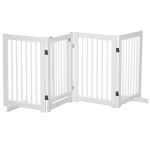 Grilă pentru câini PawHut cu picioare de susținere 204 x 75 cm din lemn, Grilă de protecție pentru câini cu uși pentru scări, uși, bucătărie, hol, 4 panouri, Alb