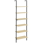 HOMCOM Raft tip scară montabil pe perete, 6 rafturi, stil industrial, oțel negru și lemn natural, 60x30x206 cm