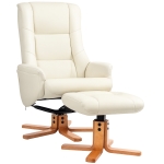 HOMCOM Fotoliu de Relaxare cu Taburet, Funcție de Culcare, Piele Ecologică, până la 150 kg, 71 x 84 x 102 cm, Crem