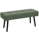 HOMCOM Bancă banca la capat de pat căptușită din catifea cotelată și picioare din oțel negru suport 220 kg 100 x 36 x 45 cm verde