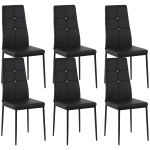 HOMCOM Joc de 6 Scaune de Dining Tapitate în PU cu Spătar Înalt cu Butoane și Picioare de Oțel Design Modern Negru