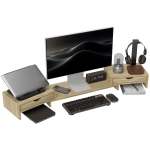 HOMCOM Rehausseur écran PC bureau support d'écran d'ordinateur de 60-116 cm cu 2 sertare, lungime și unghi reglabil