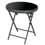 Outsunny masă joasă pliabilă auxiliară, blat din sticlă securizată, structură din oțel, rotundă Ø 45 x 50 cm, negru