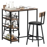 HOMCOM Set de 3 piese pentru bucatarie cu bar si 2 scaune, Set de bucatarie compact cu rafturi laterale, MDF, Metal, Stejar