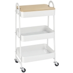 HOMCOM Carucior de depozitare din otel cu rotile cu 3 nivele, raft MDF, manere dim. 45L x 31l x 79.4H cm