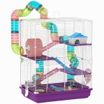 PawHut Cușcă pentru hamster rongeur 4 etage cu tuneluri, biberon apă, roată, casă, scări 46 x 30 x 58 cm violet
