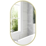 HOMCOM Marele miroir oval de perete cu cadru din aluminiu în stil minimalist, montaj vertical sau orizontal cu 3 cârlige, 40 x 70 cm, auriu