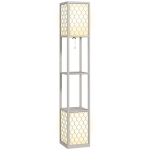 HOMCOM Lampadar cu rafturi 2 lampi 2 rafturi 4 nivele MDF gri model de fagure 26 x 26 x 156 cm gri