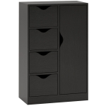 HOMCOM Bufet de depozitare comod 1 ușă și 4 sertare, din lemn, pentru living, bucătărie, intrare, sufragerie, negru