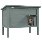 PawHut Casa pentru pisici adăpost de exterior din lemn ridicată cu acoperiș deschis izolată 85 x 50 x 68,5 cm gri închis și negru