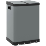 HOMCOM Coș de gunoi dublu, 2 x 30L, rezistent la amprente, Pedală, tăvi interioare detașabile, Gri