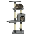 PawHut Rascador pentru Pisici Înălțime 116 cm Copac pentru Pisici cu Stâlpi de Sisal Peșteră Platforme și Jucării Gri închis