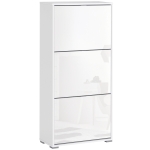 HOMCOM Dulap de Pantofi Dulap de pantofi cu 3 uși rabatabile 3 Compartimente din lemn 60L x 26l x 124Î cm Alb lucios
