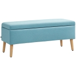 HOMCOM Bancă cu spațiu de depozitare, până la 220 kg, aspect din in, 110x39x45cm, Albastru