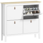 HOMCOM Mobilier pantofi 20 perechi cu 4 sertare, uși rabatabile, rafturi demontabile și reglabile, alb