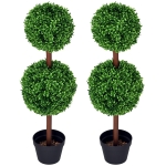 HOMCOM Set de 2 arbori buxus artificial cu dublă mingi cu trunchi și ghiveci inclus - înălțime 90 cm verde