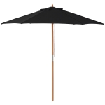 Outsunny Umbrelă de soare Ø 250 cm, umbrelă de balcon cu mecanism de tragere cu sfoară, umbrelă de plajă din bambus rezistent la vânt, umbrelă de piață pentru balcon terasă grădină, Negru