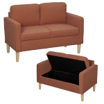 HOMCOM Canapea 2 Locuri cu Spatiu de Depozitare si Picioare Solide de Lemn, pentru Sufragerie, Dormitor, 117 x 63 x 79 cm, Portocaliu
