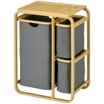 HOMCOM Coș de rufe cos de depozitare coș de rufe murdare din bambus 3 coșuri - 49l x 33P x 70H cm gri