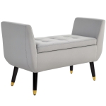 HOMCOM Bancă cu stocare și brațe, Truhenbank, poliester catifelat, lemn de cauciuc, Hellgrau, 107 x 42 x 65 cm