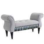 HOMCOM Bancă Banca capitonată Catifea Scaun cu brațe Lemn masiv de hevea Gri 40P x 117L x 58H cm