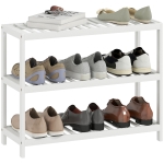 HOMCOM Raft de bambus cu 3 nivele, raft de pantofi, raft de depozitare, finisaj lacuit, Alb