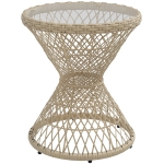 Outsunny Masă de cafea Boho design, placă de sticlă, PE-Rattan, 45 cm x 45 cm x 52 cm, Natural