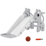 AIYAPLAY Tobogan 3-in-1 pentru Copii, Formă de Girafă, Coș de Baschet, Minge, Gri