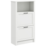 HOMCOM Dulap Ingust cu 2 Usi Rafturi Ajustabile si Compartiment Deschis pentru 10 Perechi de Incaltaminte 58x24x105 cm Alb